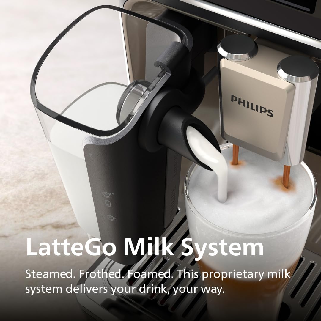 PHILIPS 5500 Series Fully Automatic Espresso Machine, LatteGo Milk System | 20 Hot & Iced Coffee Pre-Sets customize coffee strength, milk and cup size, QuickStart, ceramic grinder, 15 bars EP5544/94)