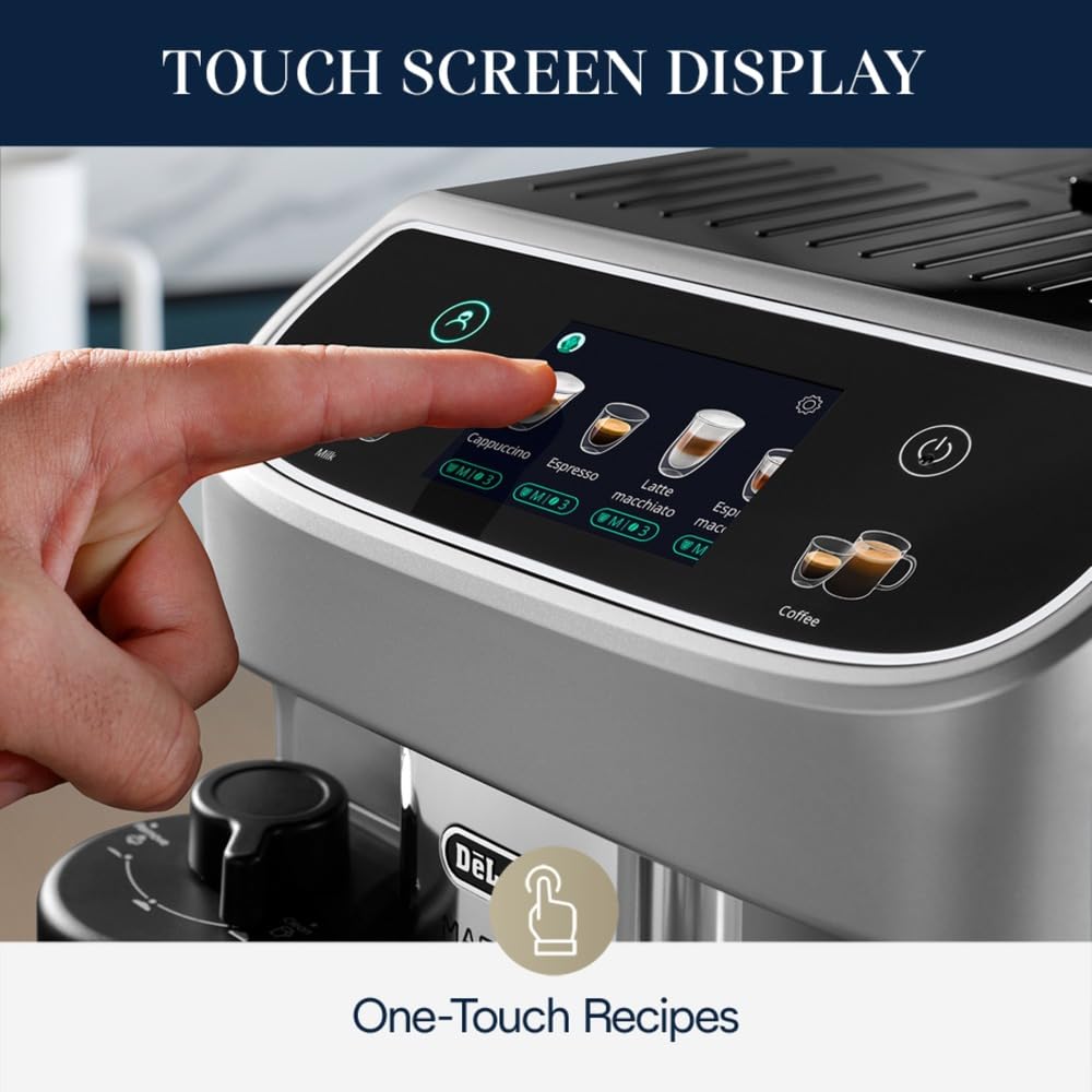 De'Longhi Magnifica Duo Automatic Espresso Machine, Milk Frother, Silver | #1 Worldwide Espresso Machine Maker, 20 One-Touch Recipes, Hot & Cold Milk Frother, Built-In Grinder, Touchscreen Display
