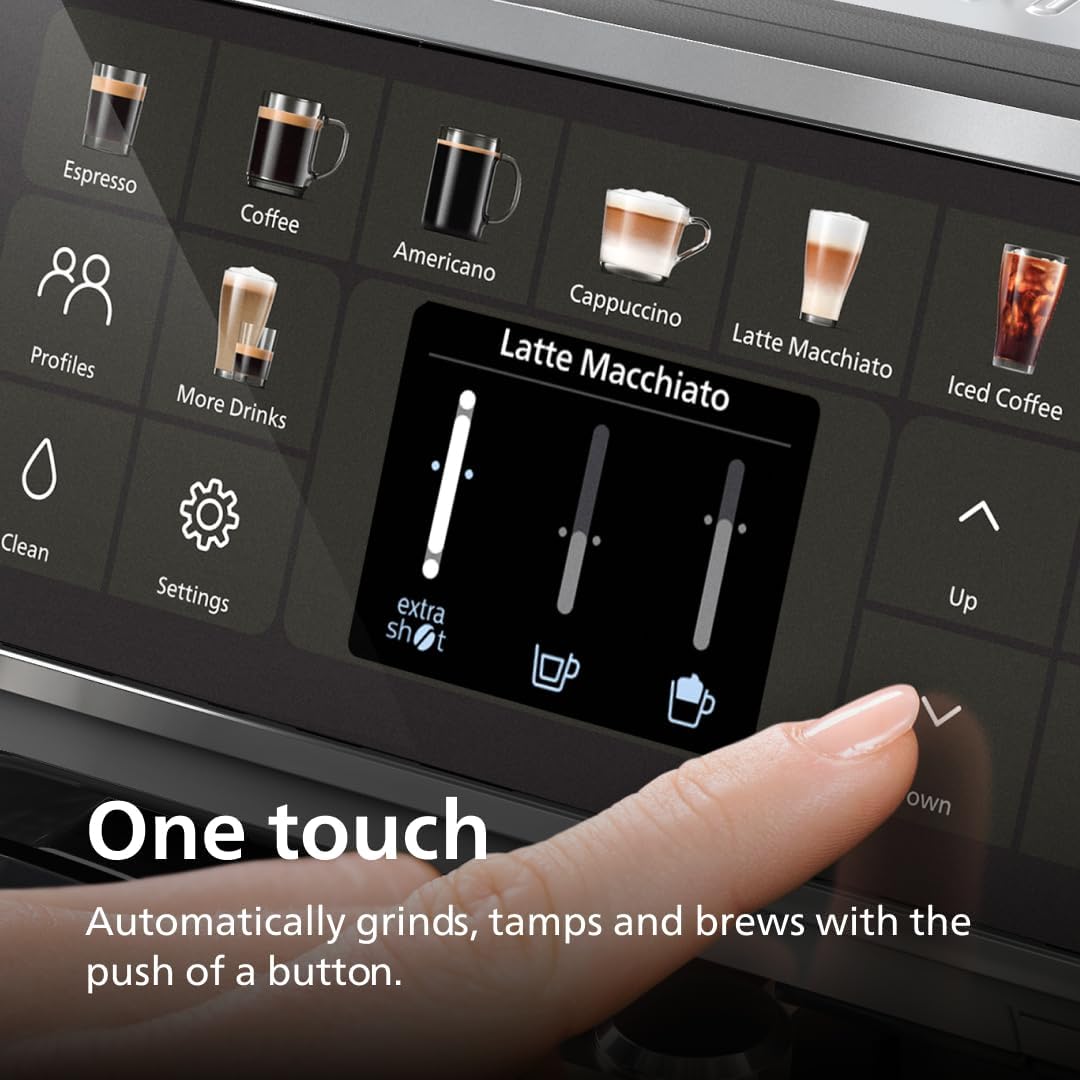 PHILIPS 5500 Series Fully Automatic Espresso Machine, LatteGo Milk System | 20 Hot & Iced Coffee Pre-Sets customize coffee strength, milk and cup size, QuickStart, ceramic grinder, 15 bars EP5544/94)