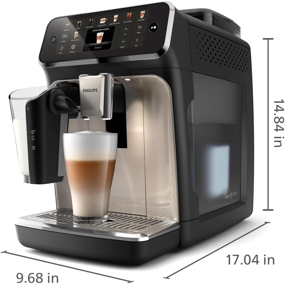 PHILIPS 5500 Series Fully Automatic Espresso Machine, LatteGo Milk System | 20 Hot & Iced Coffee Pre-Sets customize coffee strength, milk and cup size, QuickStart, ceramic grinder, 15 bars EP5544/94)