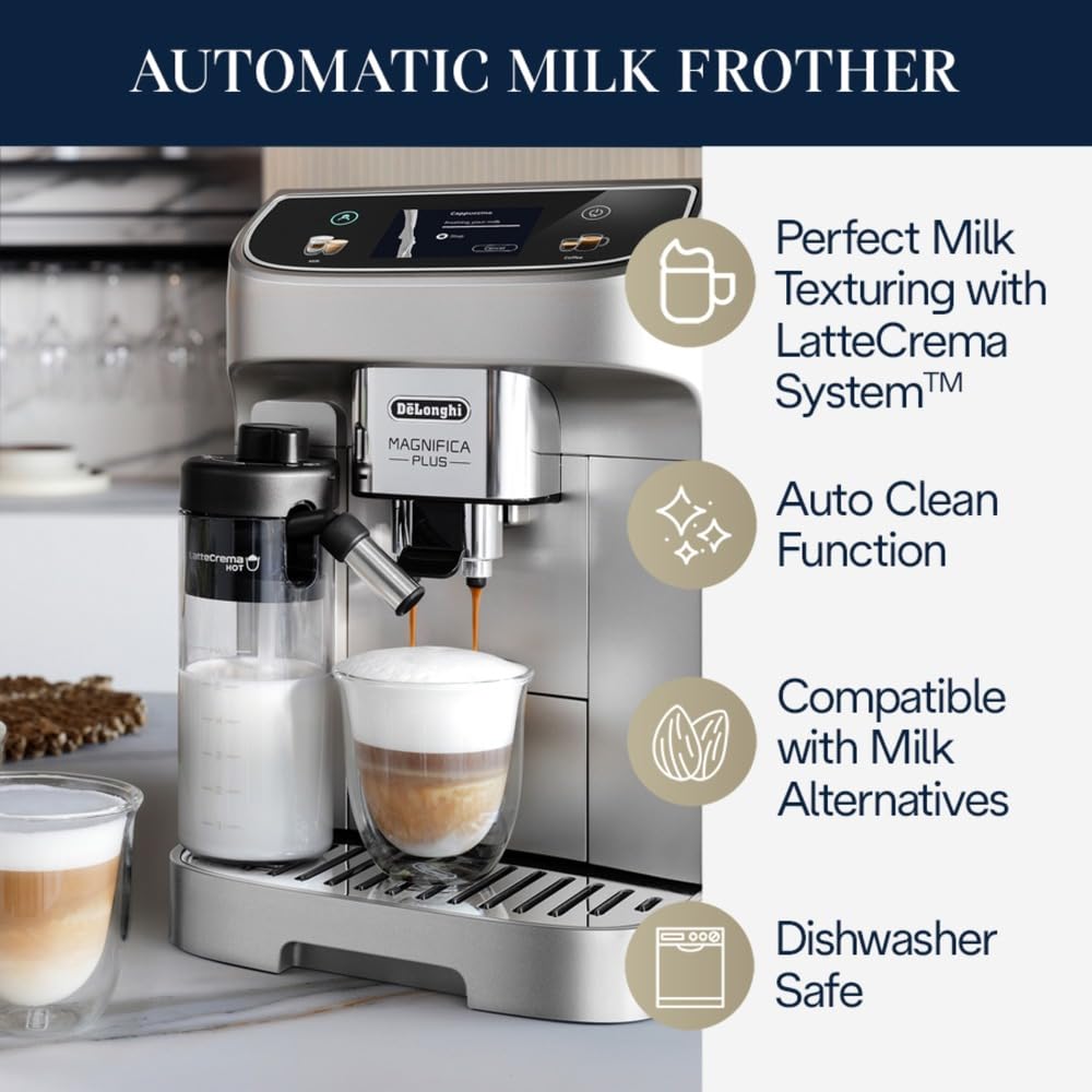 De'Longhi Magnifica Duo Automatic Espresso Machine, Milk Frother, Silver | #1 Worldwide Espresso Machine Maker, 20 One-Touch Recipes, Hot & Cold Milk Frother, Built-In Grinder, Touchscreen Display