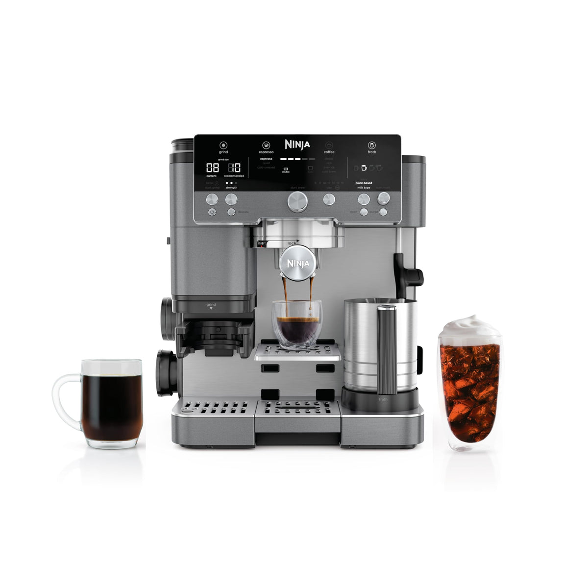 Ninja Luxe Café Premier 3-in-1 Espresso Machine, Drip Coffee, & Cold Brew | Built-in Grinder, Hands-Free Milk Frother, and Assisted Tamper for Cappuccinos & Lattes, Stainless Steel, ES601