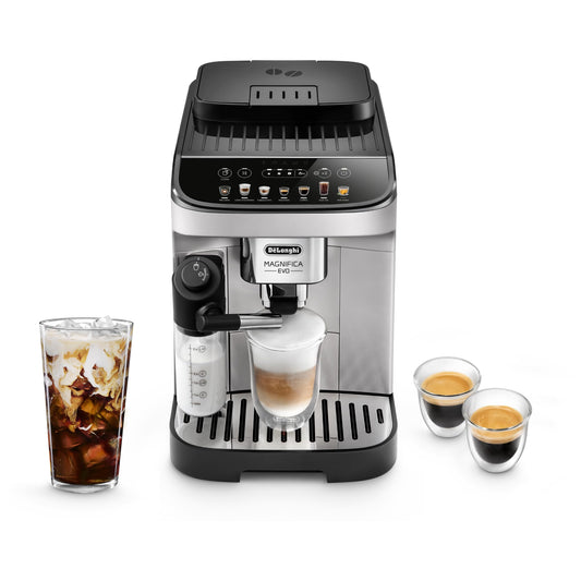 De'Longhi Magnifica Duo Automatic Espresso Machine, Milk Frother, Silver | #1 Worldwide Espresso Machine Maker, 20 One-Touch Recipes, Hot & Cold Milk Frother, Built-In Grinder, Touchscreen Display
