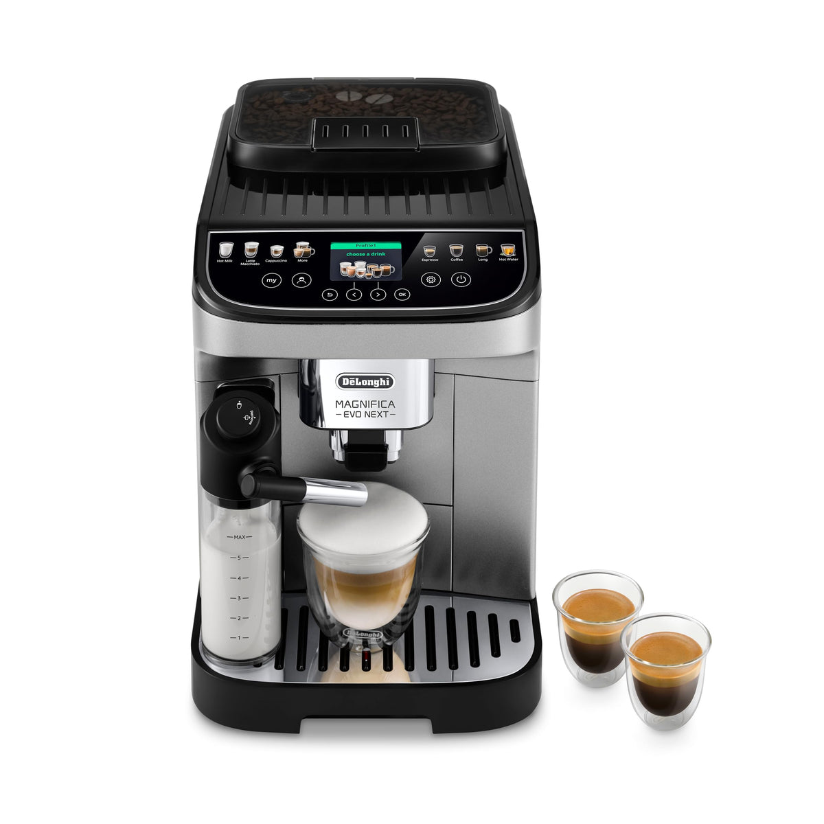 De'Longhi Magnifica Duo Automatic Espresso Machine, Milk Frother, Silver | #1 Worldwide Espresso Machine Maker, 20 One-Touch Recipes, Hot & Cold Milk Frother, Built-In Grinder, Touchscreen Display