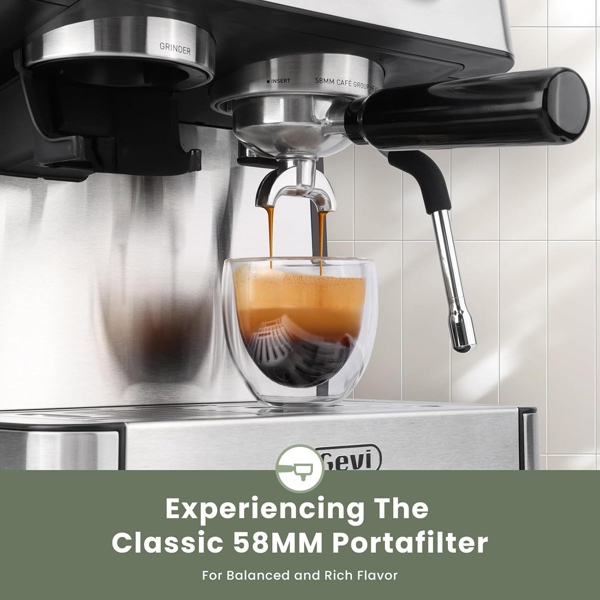 Gevi 20 Bar Espresso Machine with Grinder & Steam Wand for Latte Cappuccino | Removable Water Tank, Powerful Milk Frother, Stable Pressure System For Crafting Silky Homemade Coffee Drinks