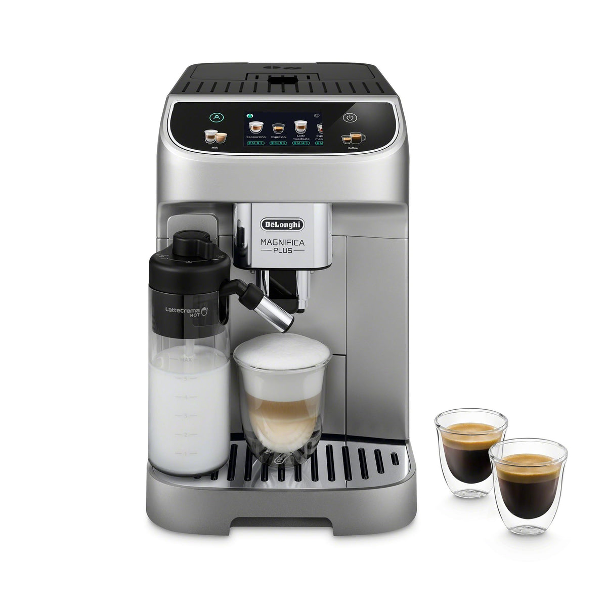 De'Longhi Magnifica Duo Automatic Espresso Machine, Milk Frother, Silver | #1 Worldwide Espresso Machine Maker, 20 One-Touch Recipes, Hot & Cold Milk Frother, Built-In Grinder, Touchscreen Display