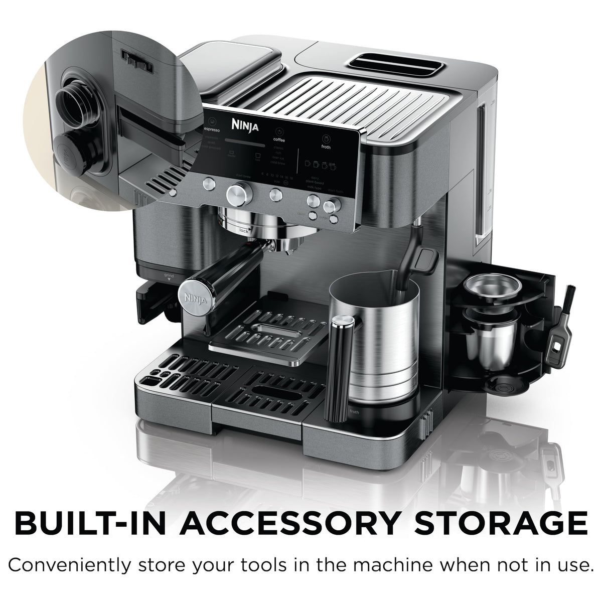 Ninja Luxe Café Premier 3-in-1 Espresso Machine, Drip Coffee, & Cold Brew | Built-in Grinder, Hands-Free Milk Frother, and Assisted Tamper for Cappuccinos & Lattes, Stainless Steel, ES601