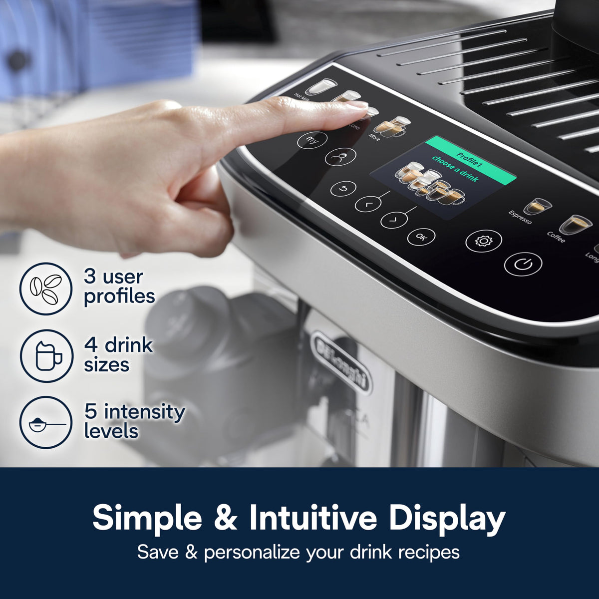 De'Longhi Magnifica Duo Automatic Espresso Machine, Milk Frother, Silver | #1 Worldwide Espresso Machine Maker, 20 One-Touch Recipes, Hot & Cold Milk Frother, Built-In Grinder, Touchscreen Display