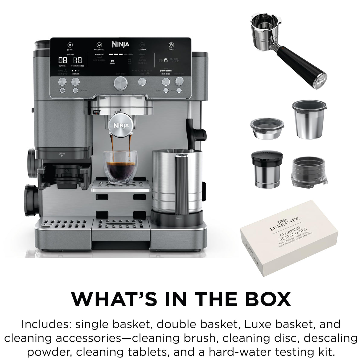 Ninja Luxe Café Premier 3-in-1 Espresso Machine, Drip Coffee, & Cold Brew | Built-in Grinder, Hands-Free Milk Frother, and Assisted Tamper for Cappuccinos & Lattes, Stainless Steel, ES601