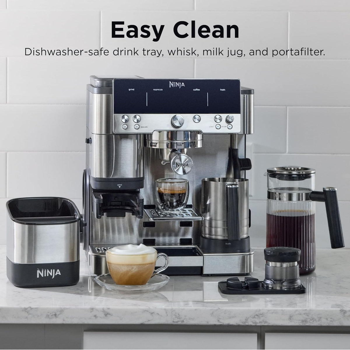 Ninja Luxe Café Premier 3-in-1 Espresso Machine, Drip Coffee, & Cold Brew | Built-in Grinder, Hands-Free Milk Frother, and Assisted Tamper for Cappuccinos & Lattes, Stainless Steel, ES601