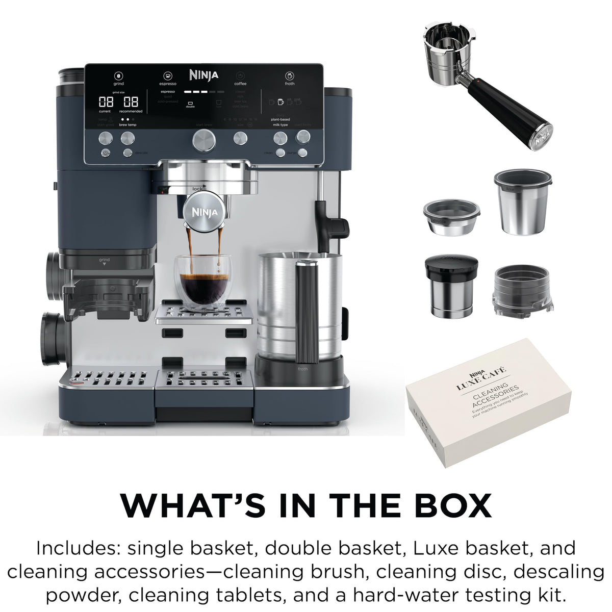 Ninja Luxe Café Premier 3-in-1 Espresso Machine, Drip Coffee, & Cold Brew | Built-in Grinder, Hands-Free Milk Frother, and Assisted Tamper for Cappuccinos & Lattes, Stainless Steel, ES601