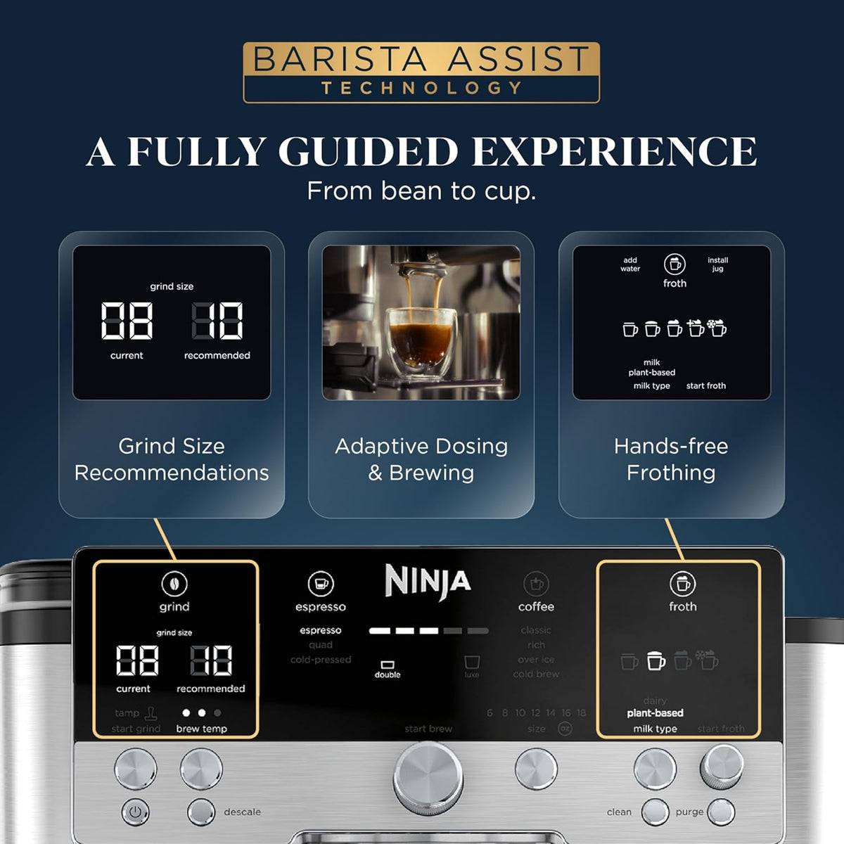 Ninja Luxe Café Premier 3-in-1 Espresso Machine, Drip Coffee, & Cold Brew | Built-in Grinder, Hands-Free Milk Frother, and Assisted Tamper for Cappuccinos & Lattes, Stainless Steel, ES601